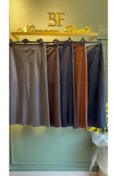 Sentez Parçalı Deri Çan Etek 5268 Lacivert