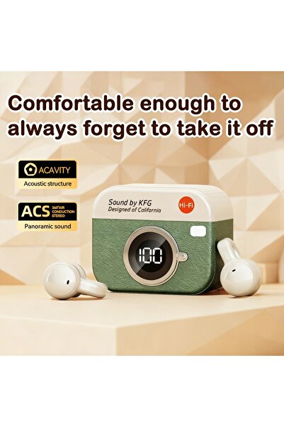 Generic Retro Wireless Bluetooth Earphones with Battery Display Long Endurance Clip on Ear Noise Reduction