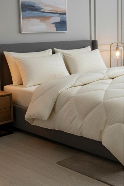 Çeyiz Diyarı Satin Pollysaten Comforter Double Quilt Set Cream