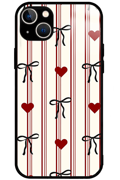 WANNA PROTECT حافظة هاتف آيفون 15 مطبوع لامعة مع نمط فيونكة على شكل قلب مع حم...