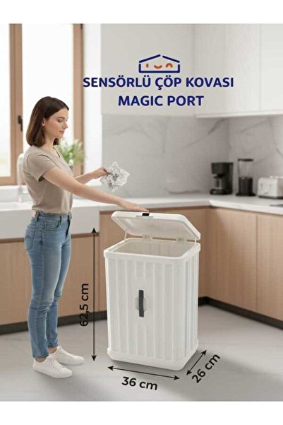 MAGIC PORT MODERN ŞIK KOKU YAPMAZ BÜYÜK BOY 50 LT SENSÖRLÜ ÇÖP KOVASI