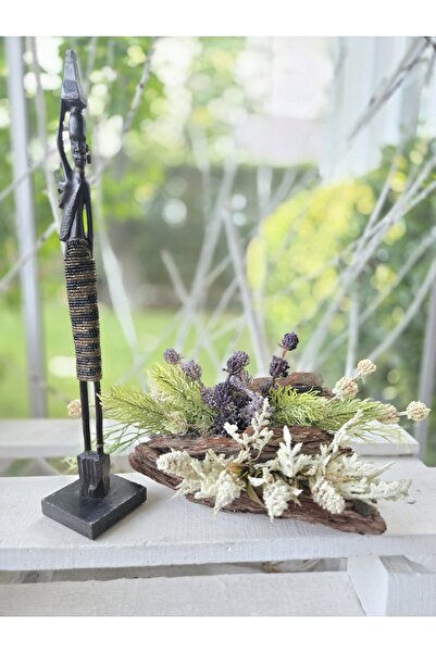 Decoroon El Yapımı Doğal Ağaç Kabuklu Dekor – Yeşil ve Beyaz Yapay Bitkili Ma...