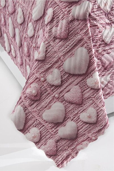 Çeyiz Diyarı Heart-Shaped Ultrasonic Quilted 5D Printed Double Pique Set Pink
