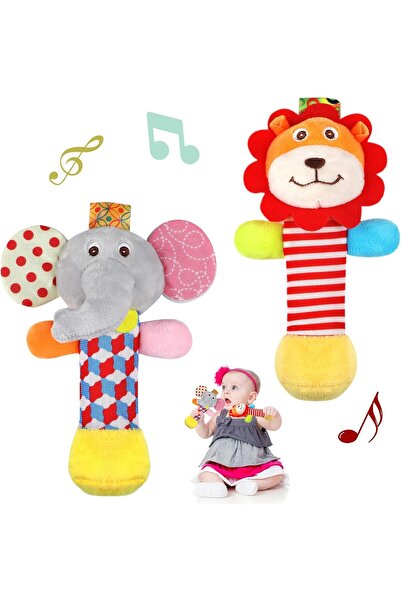 fulina Soft Baby Rattles, 2 Pack Plush Animal Rattle Toys for Babies 0-6 Months, First Baby Sensory Toy wit