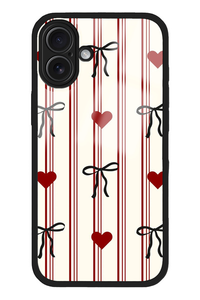 WANNA PROTECT حافظة هاتف آيفون 16 مطبوع لامعة مع حماية للكاميرا ونمط فيونكة ع...