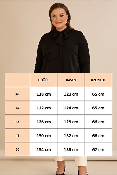 FOR ESRA BIG TREND Women's Plus Size Lapel Tie Button Long Sleeve Woven Shirt