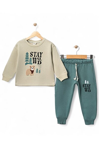 voyyo kids baby Boy's Winter 3-Thread Fleece-Lined Bear Embroidered Baby Tracksuit Set, Ages 1-2-3-4, Lower Top Baby Tracksuit Set