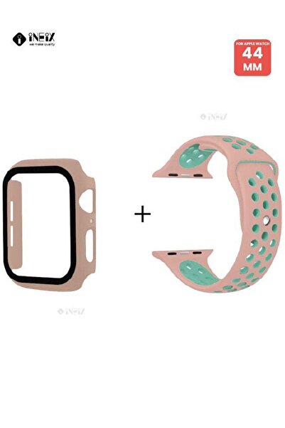 ineix Silicone Sport Replacement Strap With Screen Protector And Case For Apple Watch 44 mm