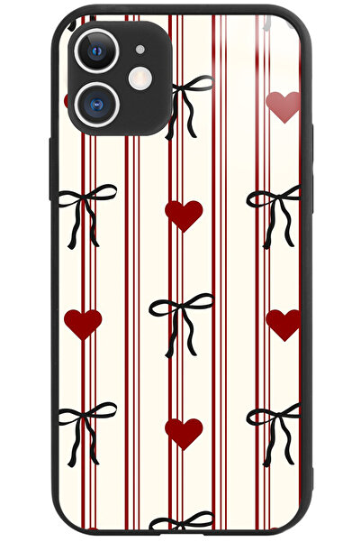 WANNA PROTECT حافظة هاتف آيفون مطبوع لامعة بنمط فيونكة على شكل قلب مع حماية للكاميرا