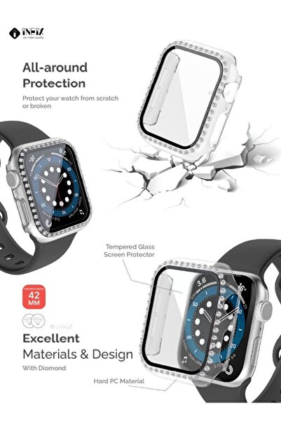 ineix Diamond Accented Case With Screen Protector For Apple Watch 42mm