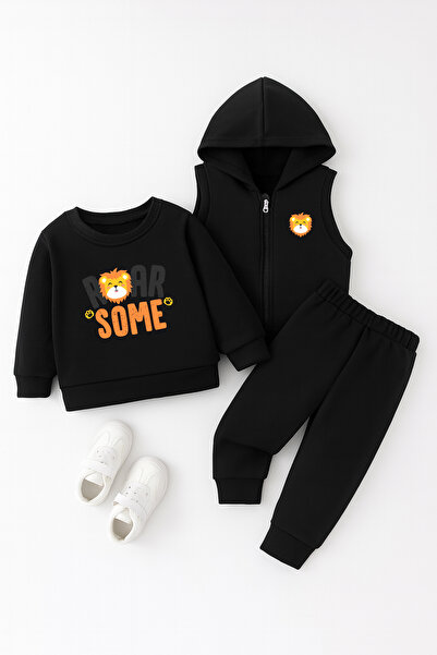 ADABEBEK Premium Roar Some Lion Printed Vest Set 3-Piece Bottom and Top Baby Set 23302