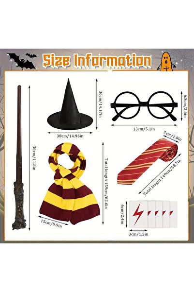 Beauenty Wizard Robe Costume Cosplay Set - Hogwarts Cape with Hat, Wand, Tie, Glasses, Scarf