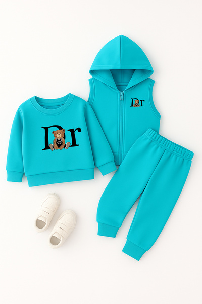 ADABEBEK Premium Dr Bear Printed Vest Set 3-Piece Bottom and Top Baby Set 24470