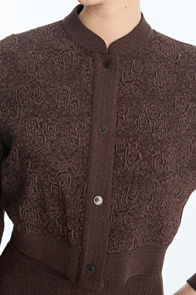 Zühre Jacquard Patterned Jacket Skirt Double Set Brown 1681