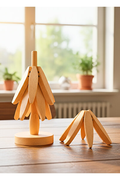 Penthouse 4-Piece Bamboo Coasters with Stand - Practical Folding Cup & Plate Coasters