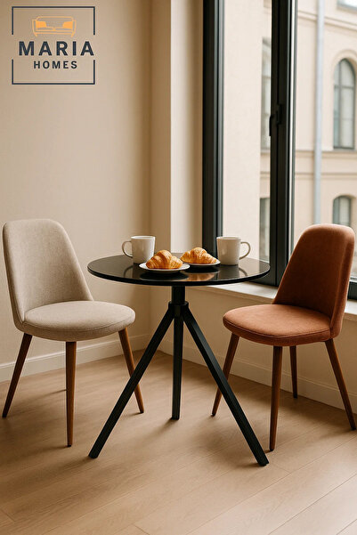 MARIA HOMES طاولة طعام دائرية سوداء - أثاث معدني عصري للمقهى والمطعم والمكتب والمنزل 70×70 سم