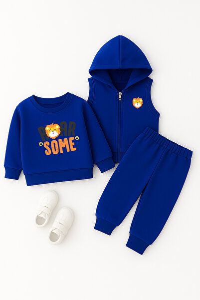 ADABEBEK Premium Roar Some Lion Printed Vest Set 3-Piece Bottom and Top Baby Set 23302