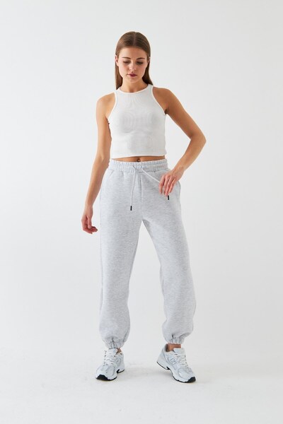 GIA - ART Oversize Unisex Sweatpants Gray Melange – 3-Thread Ribbed, Elasticated Waistband, Pockets, Relaxed Fit