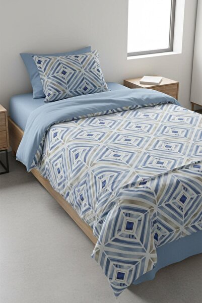 lissehome Blue Geometric Line Single 100% Cotton Duvet Cover Set