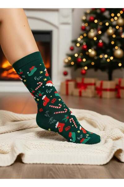 CANMODA جوارب بتصميم عصا الحلوى وقبعة عيد الميلاد - جوارب خضراء لعيد الميلاد - CM158