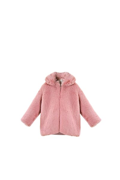 mon icone Girls Pink Lined Velvet Faux Fur Soft Plush Coat Parka