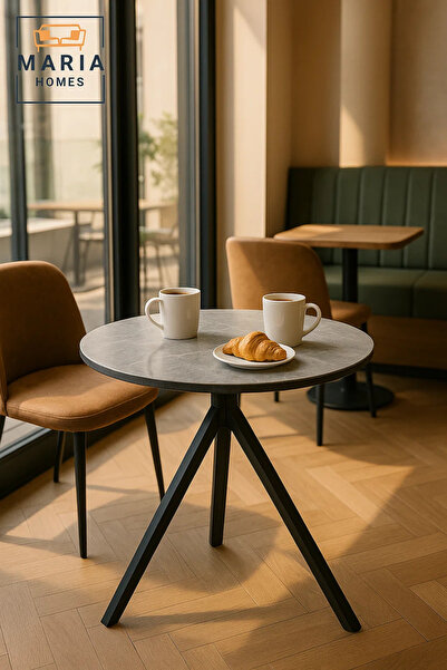 MARIA HOMES Round Grey Dining Table – Modern Café, Restaurant, Office & Home ...