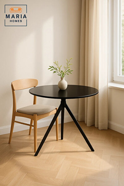 MARIA HOMES Round Black Dining Table – Modern Café, Restaurant, Office & Home...