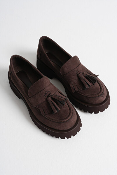 TRENDELLA Mina Women's Daily Bitter Brown Suede Loafer Shoes