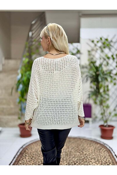 Punta Otantik Yg6020 Gilded Embroidered Mesh Italian Sweater White