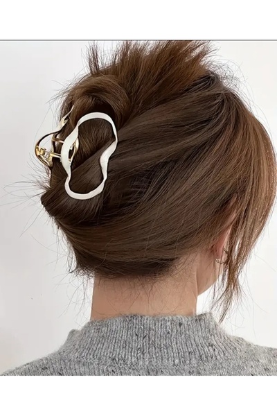 TREND White & Gold Metal Cloud Model Hair Clip - 7.5 cm Stylish Hair Accessory
