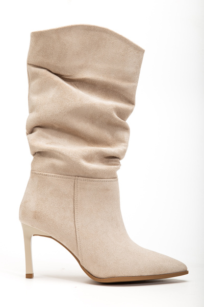 MARSEDO Women's Pointed Toe Thin Heel Bellows Casual Boots Nata