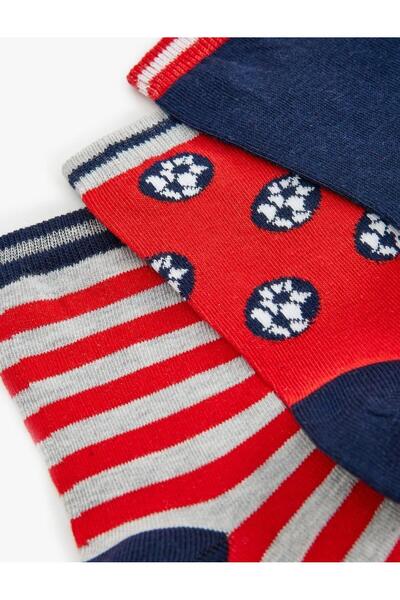 Koton Комплект чорапи с футболна тематика за момчета, многоцветни, комплект от 3 чифта (AW 25)