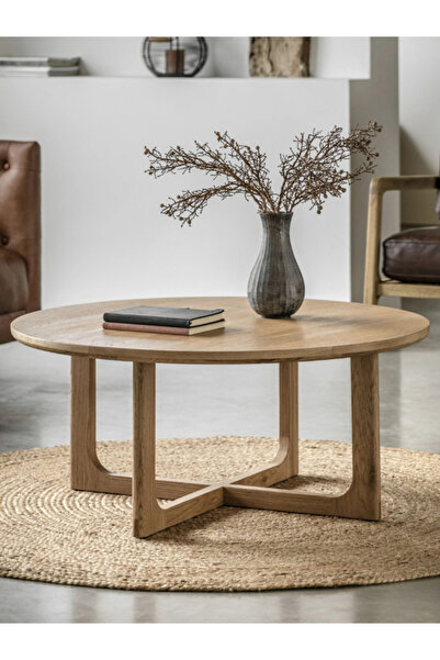 feruzadeco El Yapımı Ahşap Orta Sehpa | Doğal Meşe Renkli Yuvarlak Salon Sehp...