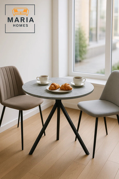 MARIA HOMES طاولة طعام دائرية من الرخام الرمادي - أثاث معدني عصري للمقهى والمطعم والمكتب والمنزل 80×80 سم