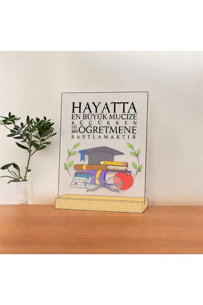 Elfora Öğretmenler Gününe Özel Hediye Modern Öğretmen Hediyesi Ahşap Taban Pleksi Yıl Sonu Karne Hediyesi