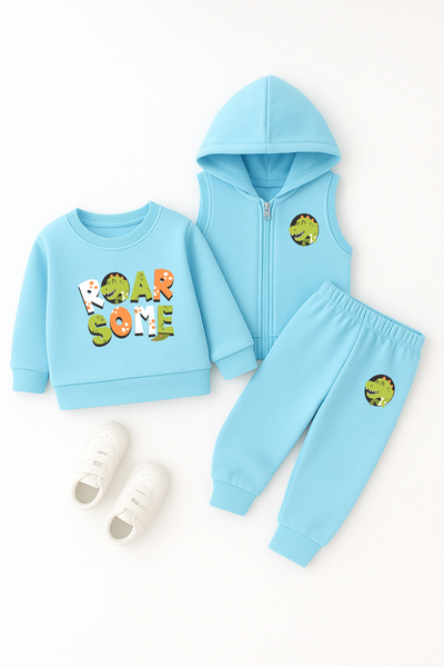 ADABEBEK Premium Roar Some Crocodile Printed Vest Set 3-Piece Bottom and Top Baby Set 23336