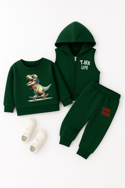 ADABEBEK Premium T-Rex Life Printed Vest Set 3-Piece Bottom Upper Baby Set 24726