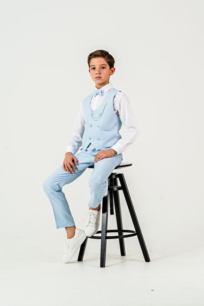 Atlas Kids Boy's Tuxedo Suit – Vest Set Bow Tie Shirts with Jogger Pants and Chains Set of 5