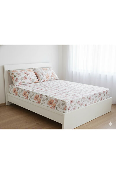 Maki Home Makiteks 100% Cotton Floral Patterned 160X200+2*(50X70) cm Double Fitted Sheet Set