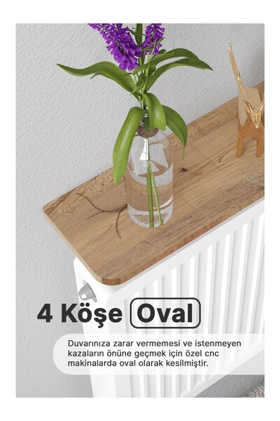 Montessori Oval Kesim Petek Üstü Raf Dresuar Kalorifer Peteği Rafı Kitaplık 80 X 18 Cm Atlantik Çam-Organizer