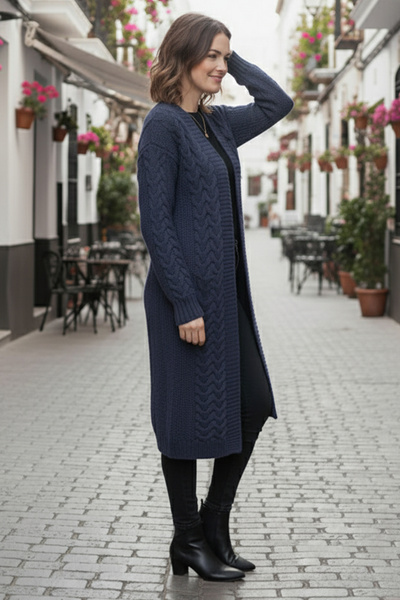 benguen Cardigan lung tricotat cu modele R4251 Indigo