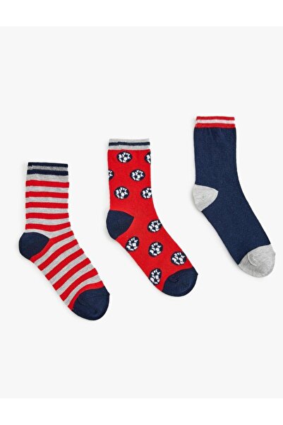Koton Комплект чорапи с футболна тематика за момчета, многоцветни, комплект от 3 чифта (AW 25)