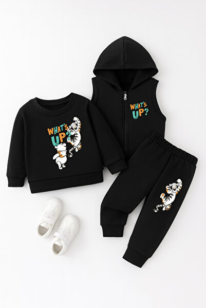 ADABEBEK Premium Tarz What's up Printed Vest Set 3-Piece Bottom and Top Baby Set 24120