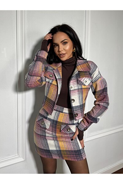 CC STORE ANTHEA two-piece suit with mini skirt and short jacket in pink checks
