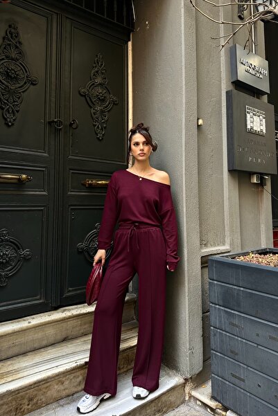 BEJNA Women's Off-Shoulder Soft Modal Textured Bottom Top Set