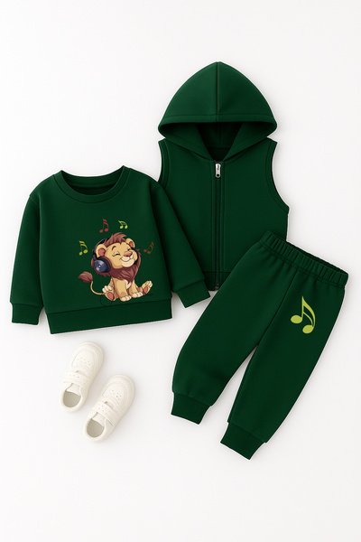 ADABEBEK Premium Aslan Printed Vest Set 3-Piece Baby Set 23406