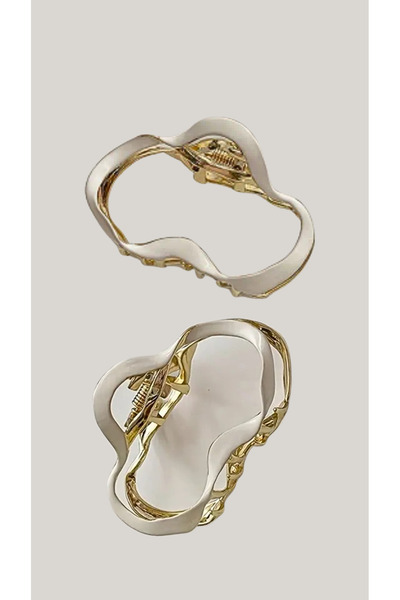 TREND White & Gold Metal Cloud Model Hair Clip - 7.5 cm Stylish Hair Accessory