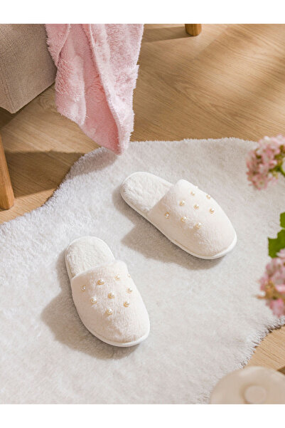 LC Waikiki Sparkling Choices Bead Embellished Plush Women's Indoor Slippers f...