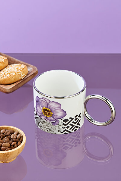 Cooker 200 ml Flower Patterned Silver Handle Porcelain Mug Cup