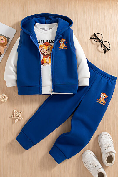 ADABEBEK Premium Little Lion Printed Vest Set 3-Piece Bottom and Top Baby Set 24757